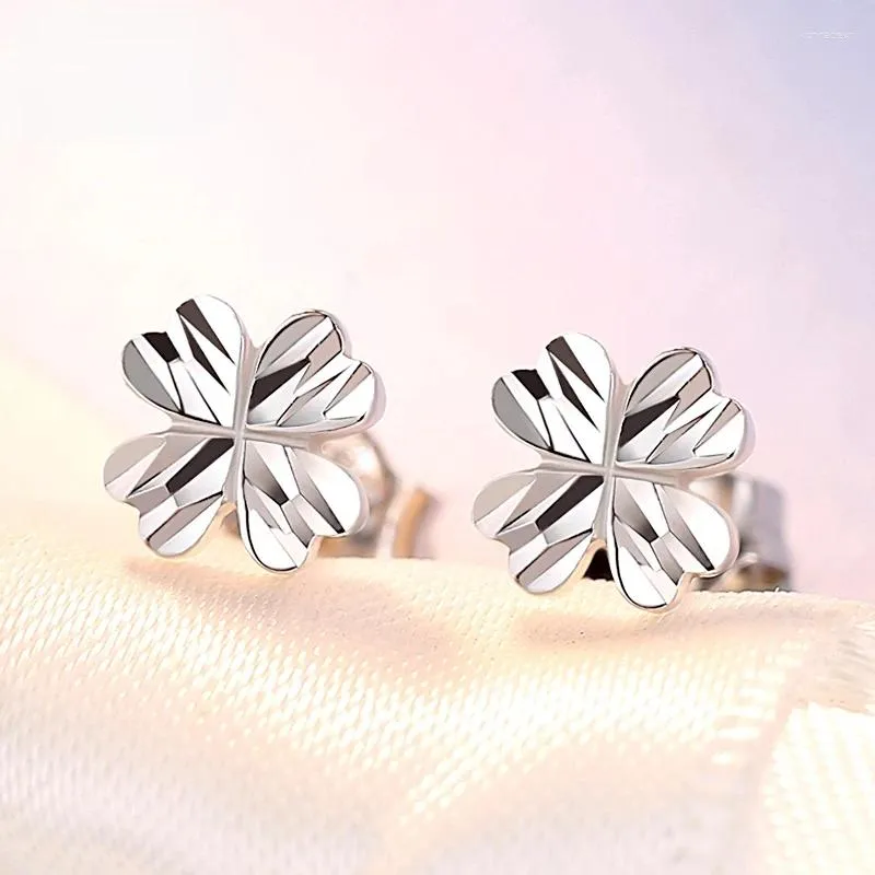 Boucles d'oreilles en platine PT950, boucles d'oreilles coréennes élégantes, porte-bonheur, trèfle à quatre feuilles, fleur en forme de cœur pour femmes