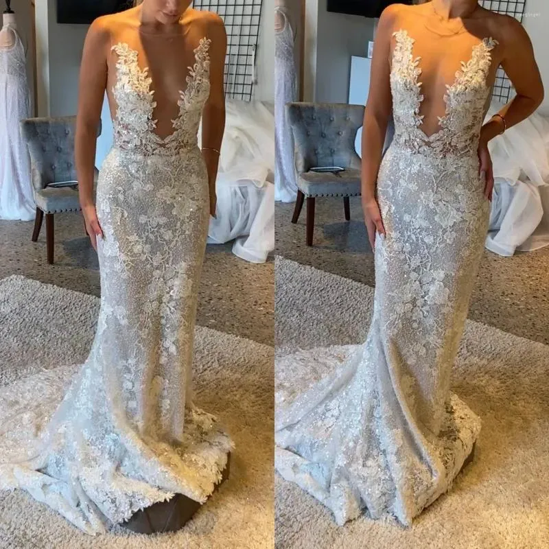 2023 Gorgeous 3D Floral Wedding Dresses Bridal Gown Lace Applique Mermaid Sleeveless Sweep Train High Split Custom Made Country Plus Size Vestido De Novia 401 401