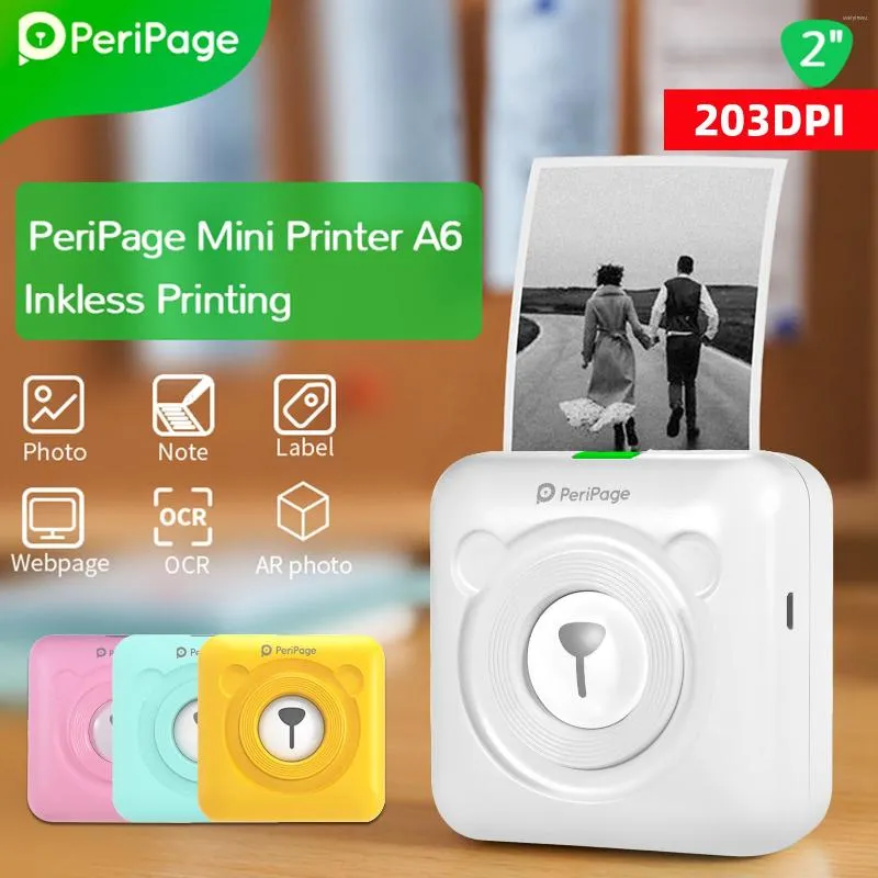 Peripage A6 Mini Portable Thermal Printer 203DPI Paper Po Pocket 58mm Printing Wireless Bluetooth Printers