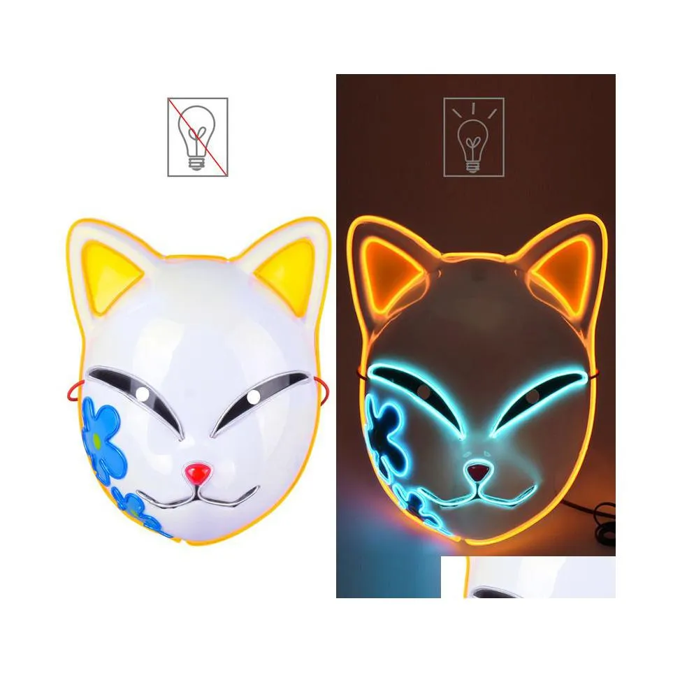 Party Masks Halloween El Color Neon Cosplay LED Glowing Cat Glow in the Dark DJ Club Props 220920 Drop Delivery Home Garden Festive S Otpxz