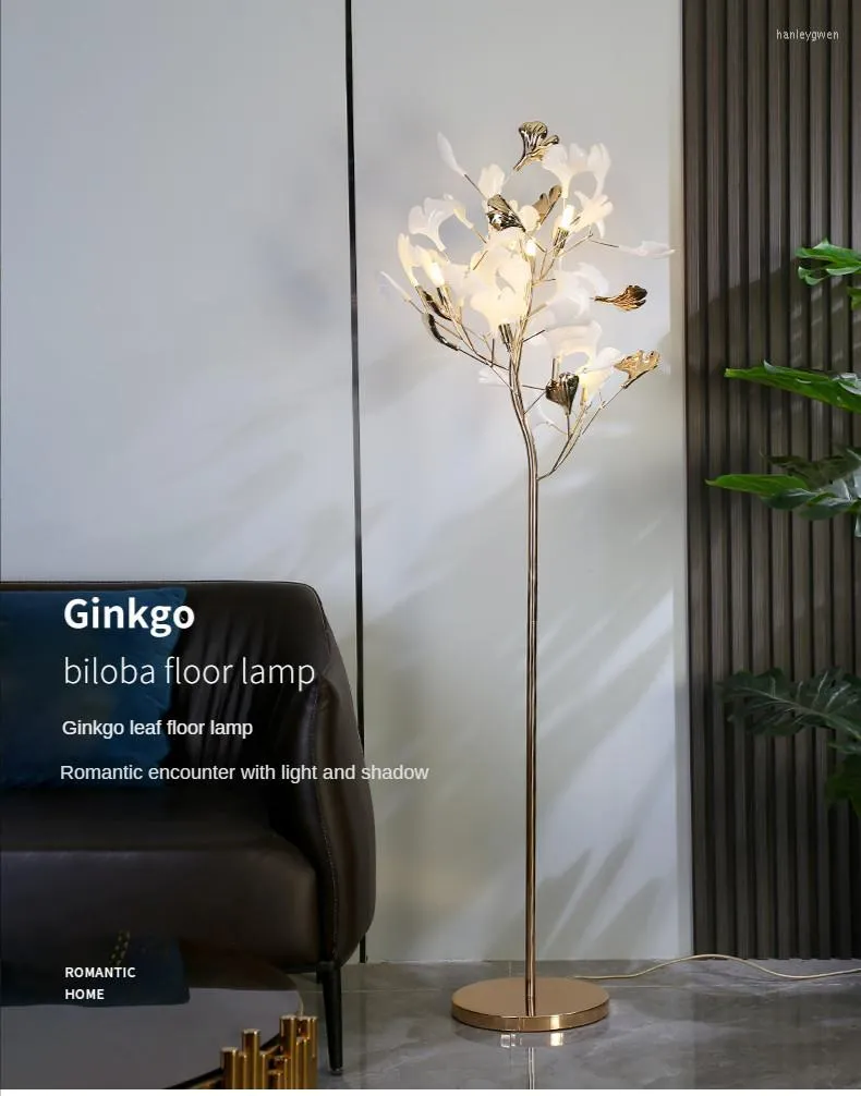 Lampade da terra Nordic Ginkgo Leaf Soggiorno moderno Romantica luce notturna per camera da letto Comodino Divano in piedi Apparecchio di illuminazione per interni