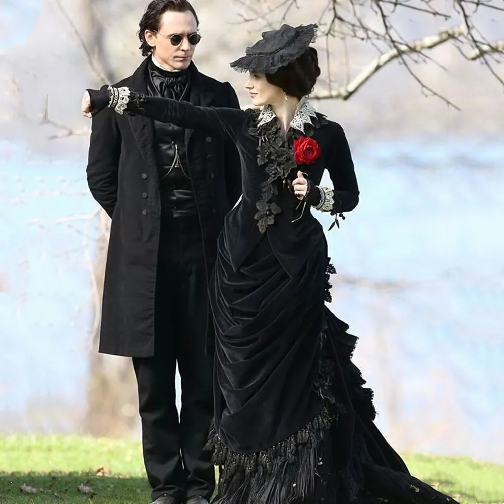 Victorian Gothic Black Velvet Gothic Evening Dress With Long Sleeves Ruched Pleats Tassel Detailing And Vintage Bustle Perfect For Prom Parties Or Masquerade From Sexybride 170.02 DHgate.Com