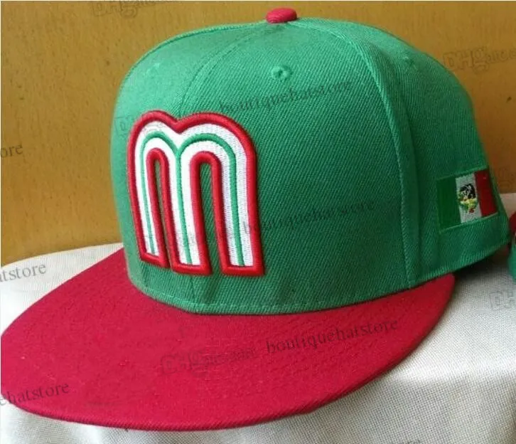 2023 Carta masculina M Flat Full Size Fechado Caps Verde Vermelho México Beisebol Hip Hop Esportes Clássicos Toda Equipe Vintage Cor Cinza SD Equipado Chapéus