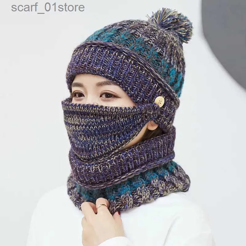 Winter Hat and Scarf Set for Women 3-Piece Wool Patchwork 