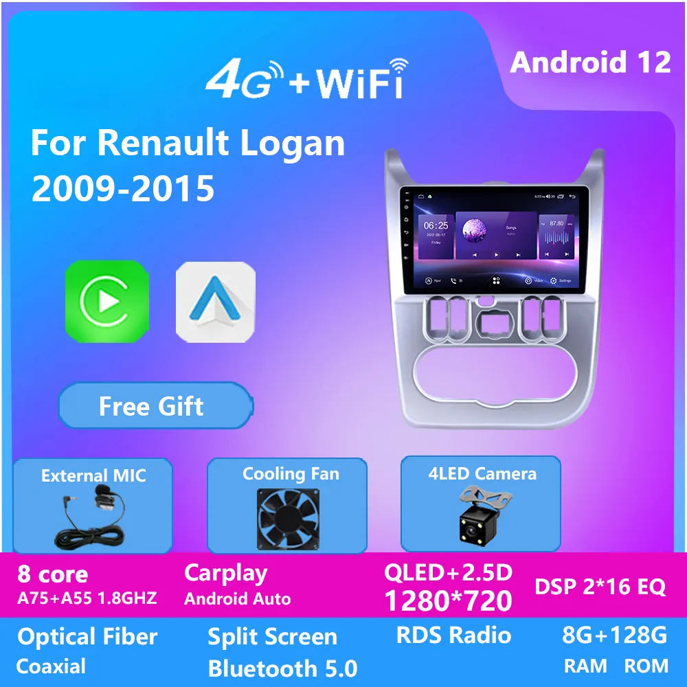 Renault Duster/Logan 2009-2013 스테레오 라디오 Androidauto의 10 인치 4G SIM 8CORE 안드로이드 자동차 비디오 DVD 플레이어