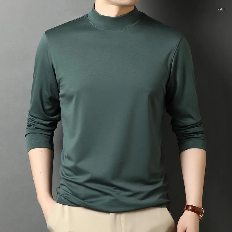 Men's T Shirts Top Grade Men's Modal Cotton Clothes 2023 Spring & Autumn Mulberry Silk Tee Male Casual Mock Neck Tops Long Sleeved