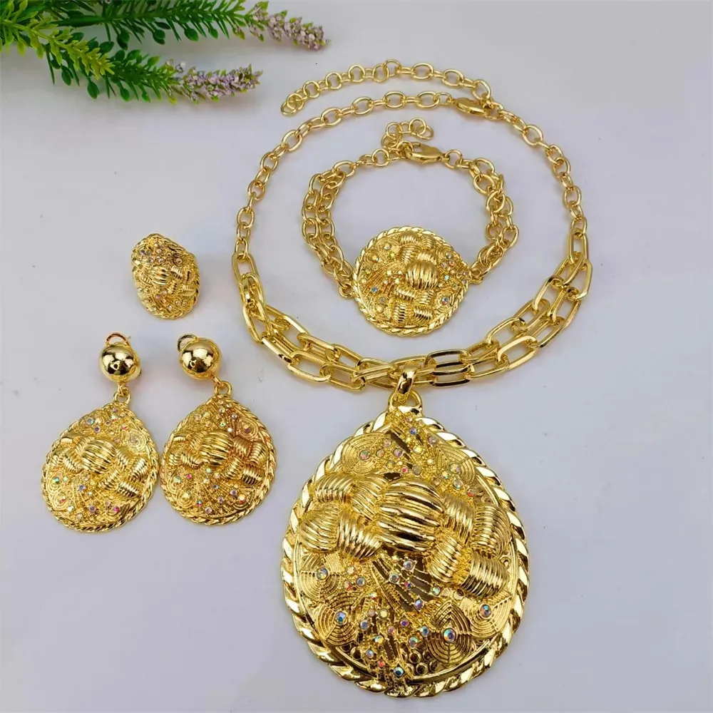 Wedding Jewelry Sets EMMA Fashion Trend Set For Women Rhinestone Large Pendant Necklace 231113