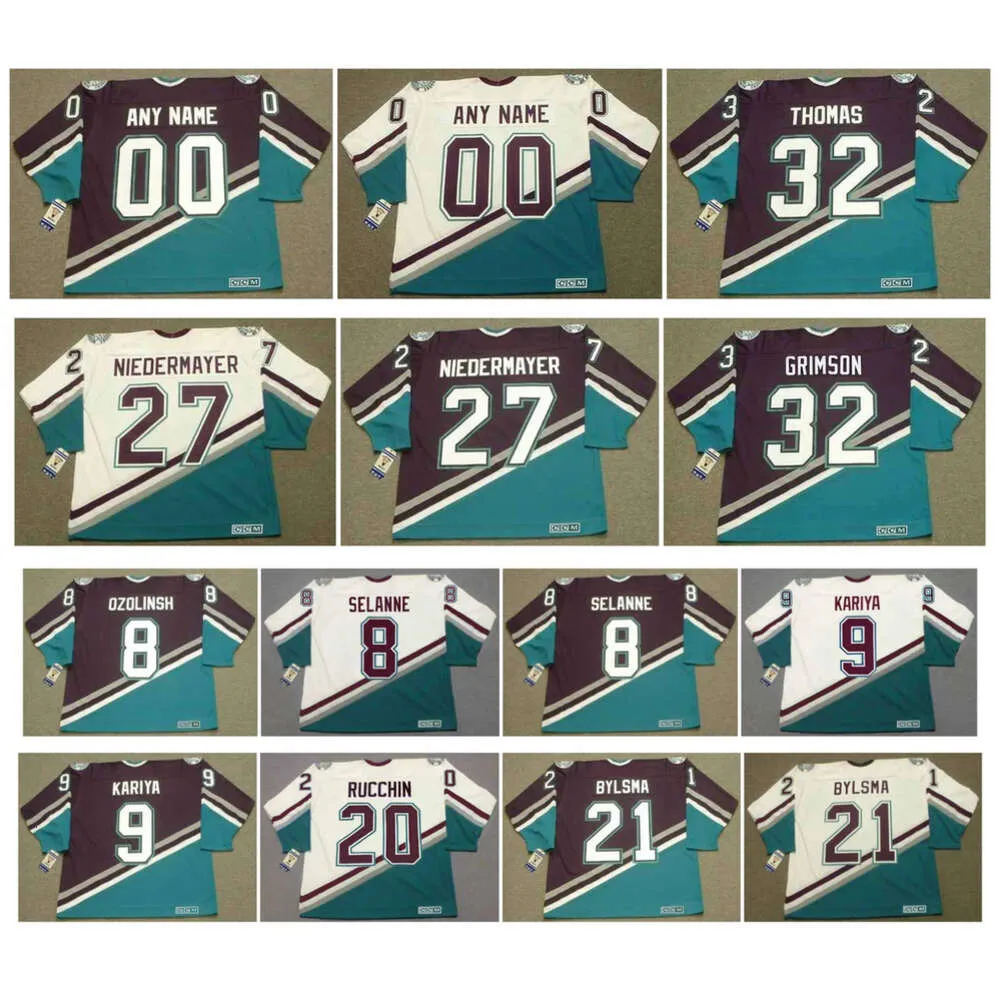 SL Ducks TEEMU SELANNE CCM Throwback Hockey Jersey Anaheim Mighty PAUL KARIYA STEVE RUCCHIN DAN BYLSMA SCOTT NIEDERMAYER STU GRIMSON SANDIS