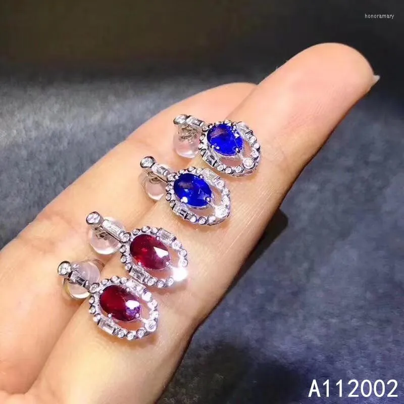 Stud Küpe Kjjeaxcmy Fine Tweelry Doğal Yakut Sapphire 925 STERLING Gümüş Kadınlar Kulak Saplama Destek Testi