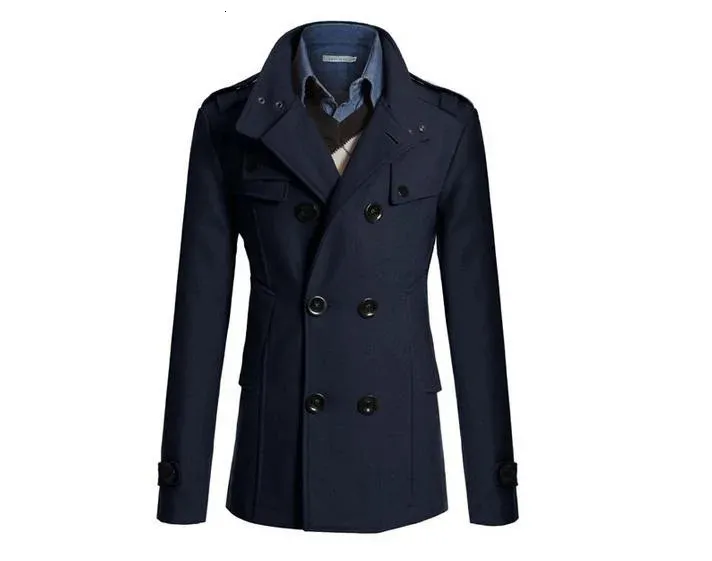 Misto lana da uomo S-XXXL blu navy cappotto coreano da uomo in lana Abbigliamento esterno Top fashion Slim cappotto doppiopetto selvaggio da uomo d'affari giacca con bavero 231113