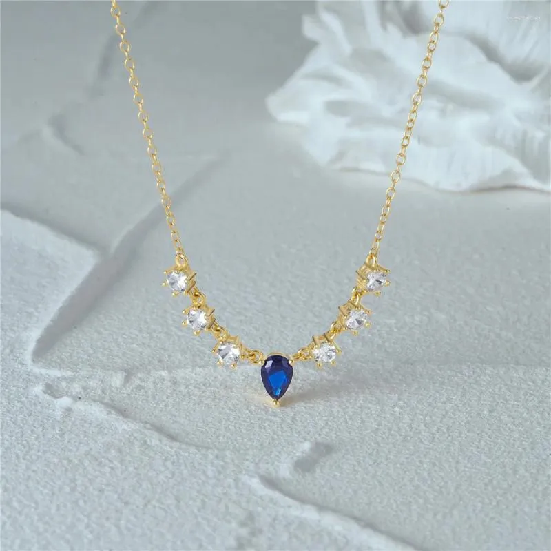 Wisiorki BOAKO Prawdziwe 925 srebrne naszyjniki łańcuchowe dla kobiet geometryczne niebieskie białe kryształowy luksus cyrkon szyja corrente de prata