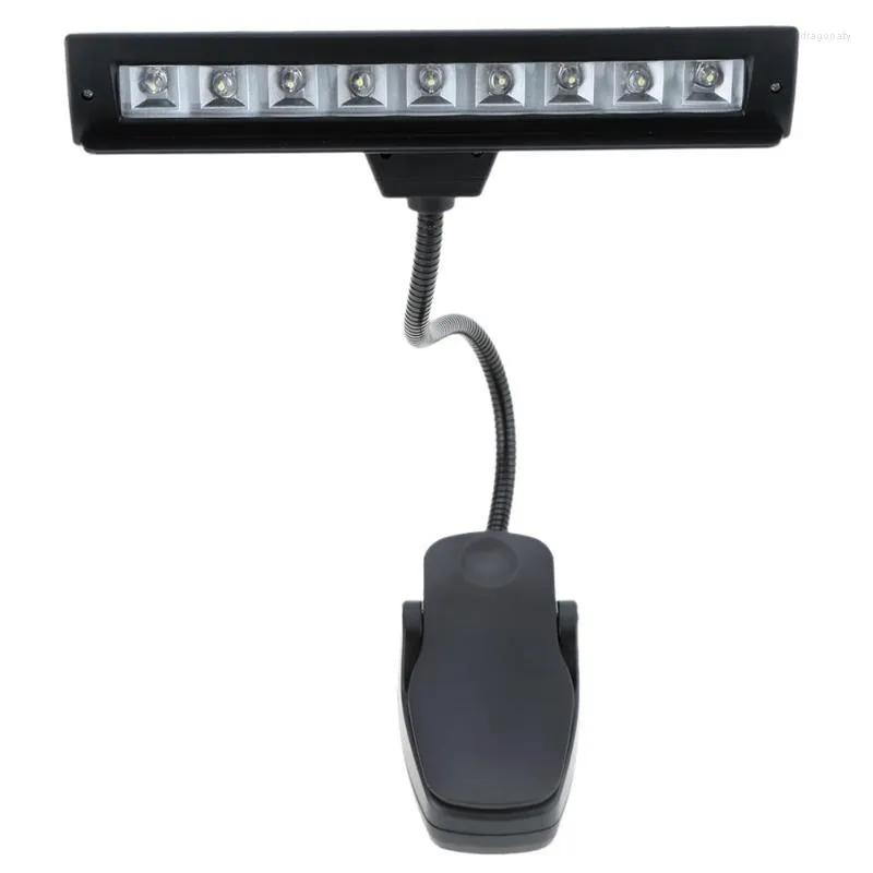 Bordslampor 9 lysdioder LED Läsningslampa Ljus skrivbordsklipp för pianomusik poäng Stand Black