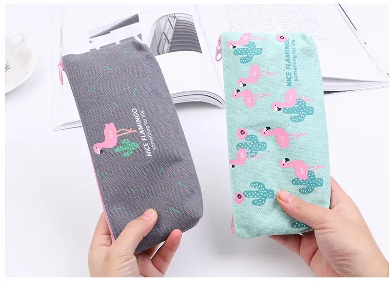 new designer cute creative flamingo canvas pencil case storage organizer pen bags pouch school office supplies christmas gift