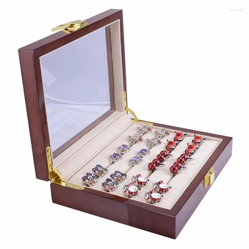 Schmuckbeutel 1 Stück Glas Manschettenknöpfe Box für Männer bemalte Holzkollektion Display Aufbewahrung 12 Paare Kapazität Ringe