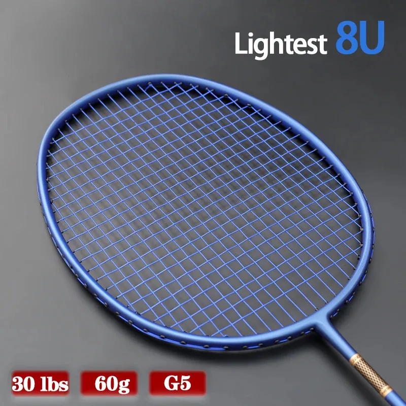 Badminton Rackets Ultra Light 8U 60G 100% Carbon Fiber Badminton Rackets With String Bags 22-30LBS G5 Professional Racquet Sports For Adult 231102