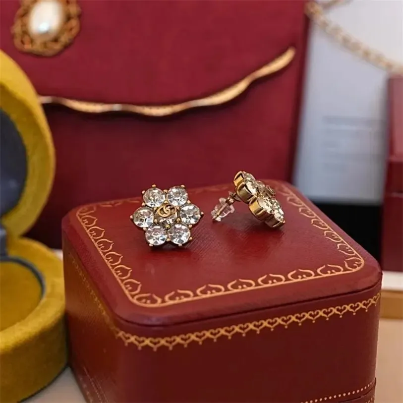 Silver Designers Double Letters Stud Geometric Women Crystal Rhinestone Pearl Earring Wedding Party Jewerlry