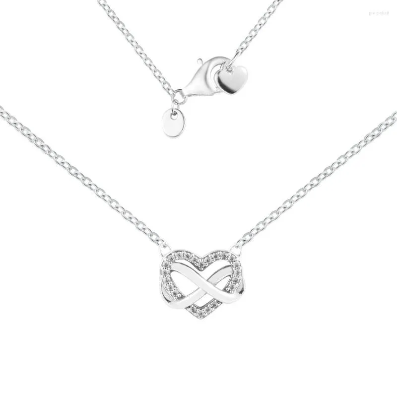 Catene Cristalli Scintillanti Infinity Heart Collana Collier Ciondolo Catena lunga Vero argento S925 per donna