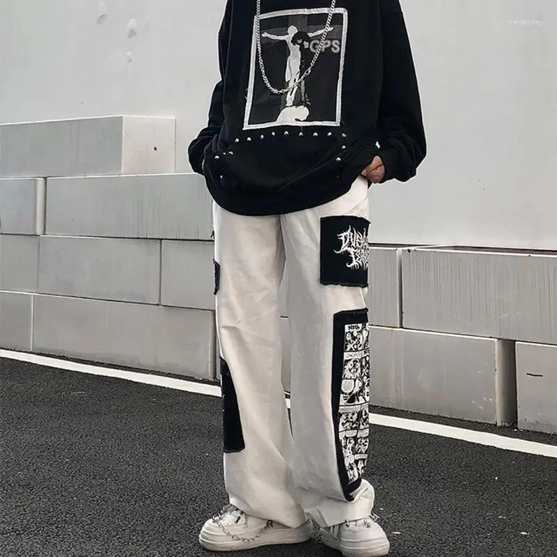 Herenbroek ARENS Y2K Wijde pijpen zwarte cargobroek Mannelijke hiphop Wit Casual Harajuku Gothic Japanse streetwear Patchwork 5XL