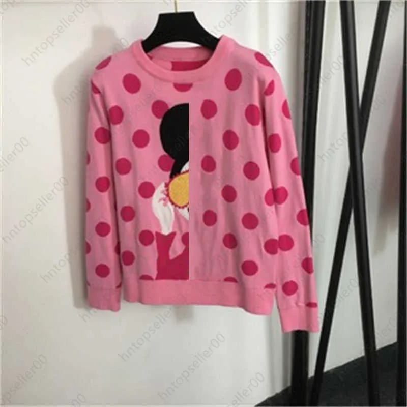 Fall Knit Sweaters Womens Designer Pullover Sweater Fashion Beauty Girl Polka Dot Print Crew Neck Long Sleeve Sweater Women Clothing