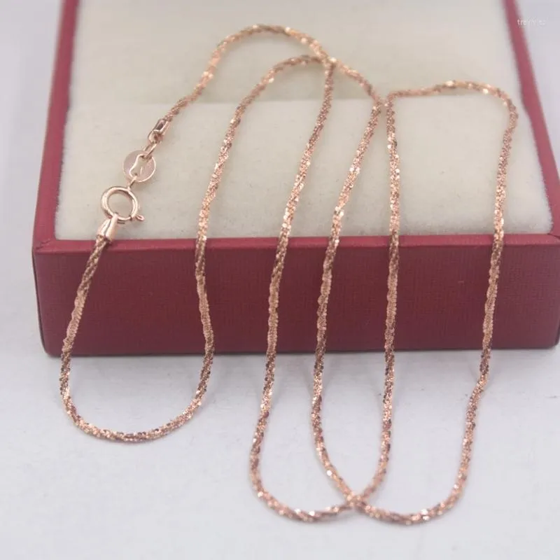 Chains Pure 18k Rose Gold Chain Luck 1mmW Full Star Link Necklace 17inches 1.7-2g