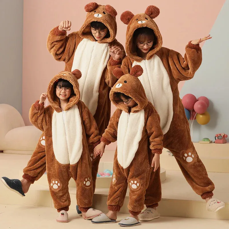 Passende Familien-Outfits, Eltern-Kind-Outfit, Pyjama, Overalls, Winter, verdickte Pyjamas, Hoodies, weich, warm, Kawaii-Nachtwäsche, Cartoon-Bär, Damen und Herren, y231113