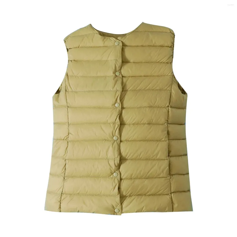Women's Vests Winter Casual Zip Up Inside Solid Color Slim Vest V Neck  Light Down Quilted Thicken Warm For Women