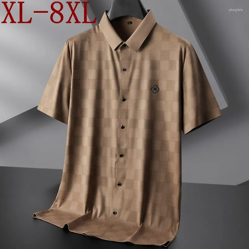 Męskie koszule 8xl 7xl 6xl 2023 Summer Ice Silk Oddychana koszula w kratę Mężczyźni Ubranie High End Mens Lose Camisas de Hombre