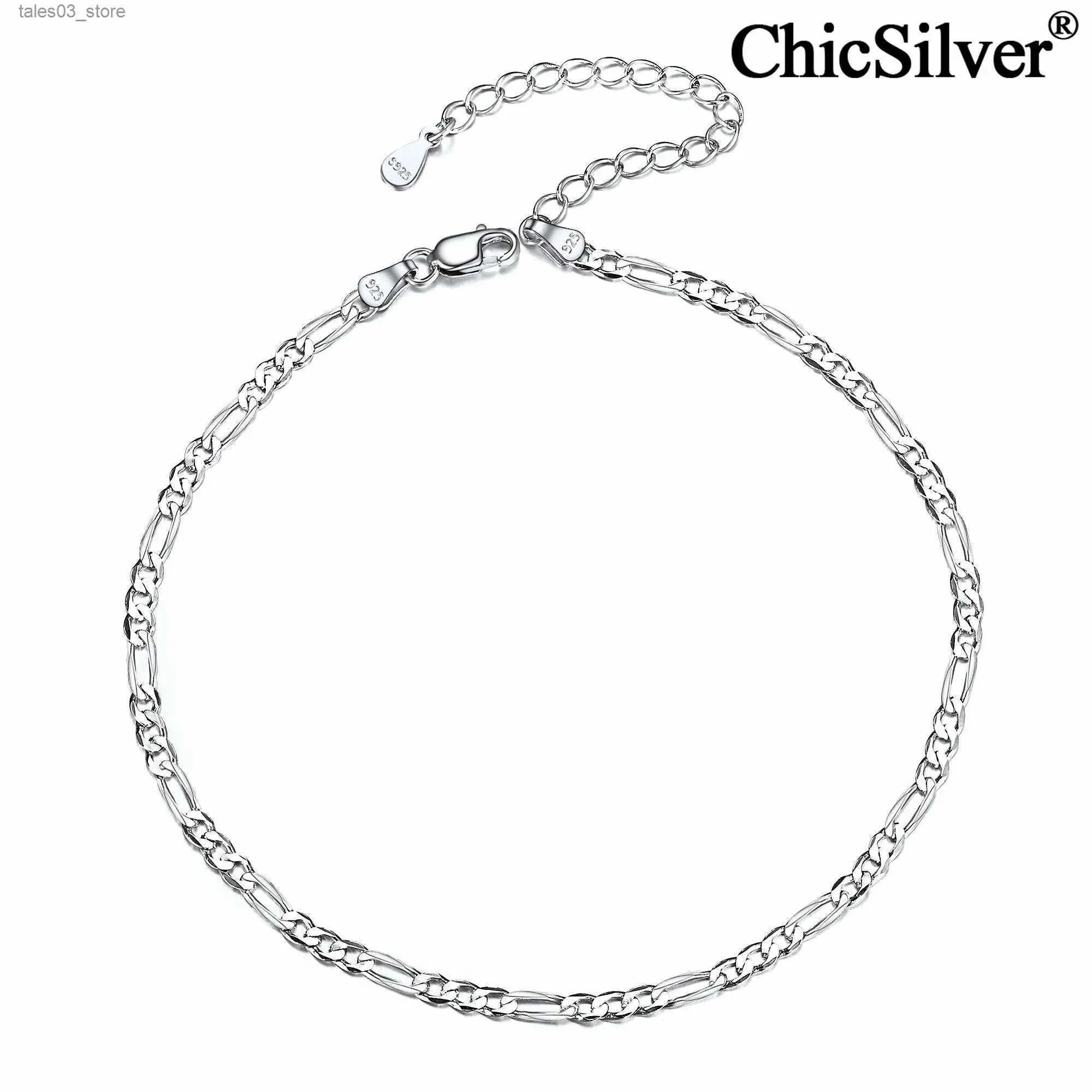 Anklets Chicsilver łańcuch figaro Anklet 925 Bracelet srebrnych kostek dla kobiet mężczyzn proste Dainty Boho Beach Barefoot Jewelry Q231113