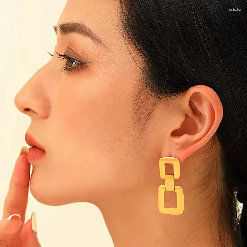 Dangle Earrings Vintage Punk Geometric Buckle For Women Matte Metal Brushed Texture Hollow Out Drop Earring Fashion Jewelry Accessories