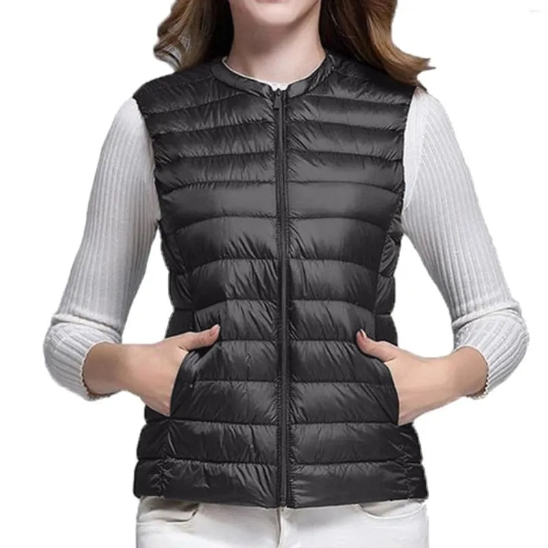 Women's Vests Winter Casual Zip Up Inside Solid Color Slim Vest V Neck  Light Down Quilted Thicken Warm For Women