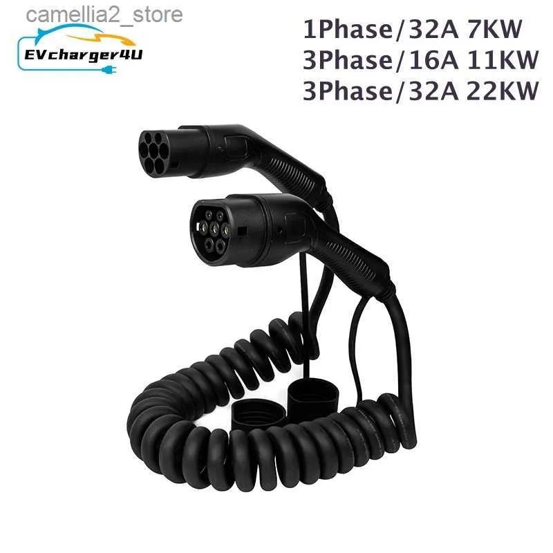 Electric Vehicle Accessories EVCHARGER4U IEC62196 Typ 2 till Type2 Spiral EV -laddningskabel 1fas/3fas 7kW 11kW 22kW för laddningsstation för elfordon Q231113