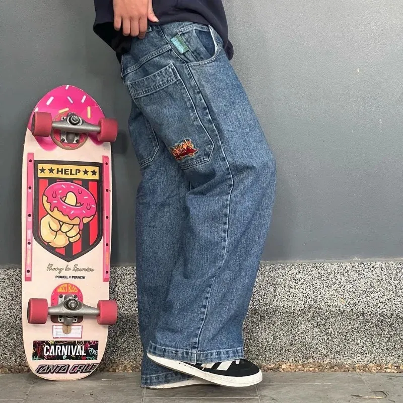Men's Straight Jeans High Waist Cotton JNCO Y2K Hip Hop Baggy