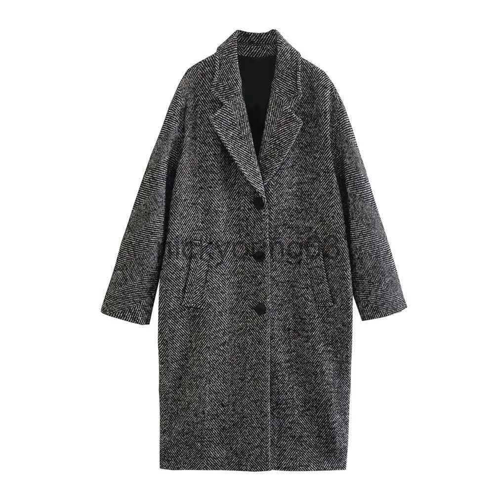 Wooling Blends Uniizera 2023 Autumn/Winter New Women's Fashion Lose Lapel Mid Długość Sawtooth Twill Coat J231113