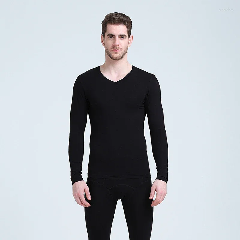 Herrens termiska underkläder 2023 Long Johns Men Modal Thin V Neck Elastic Body Shapers Asiatisk storlek XL till 6xl