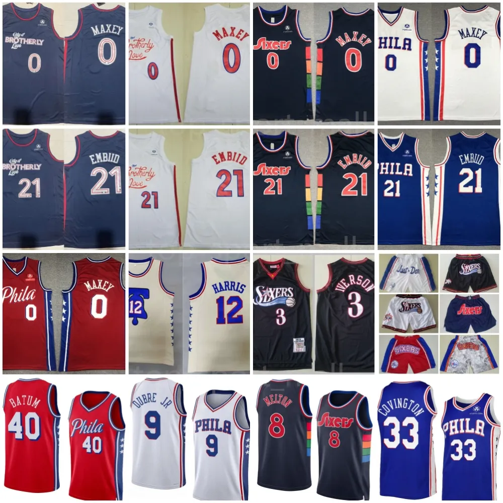 الرجال 21 Joel Embiid Jerseys كرة السلة 0 Tyroese Maxey Allen Everson Tobias Harris Deanthony Melton Batum Robert Covington Kelly Oubre Short the City of Brotherly Love