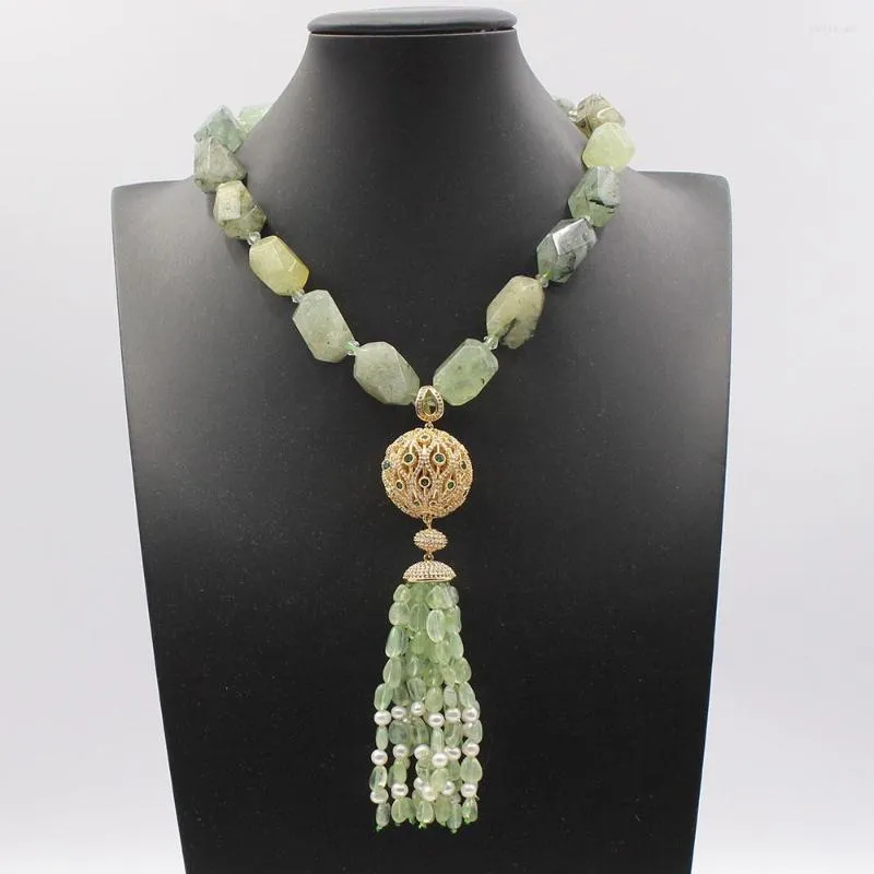 Pendentif Colliers GuaiGuai Bijoux Naturel Vert Prehnite Quartzs Collier Rugueux À Facettes CZ Boule Pavée Connetor Perle À La Main Pour Dame