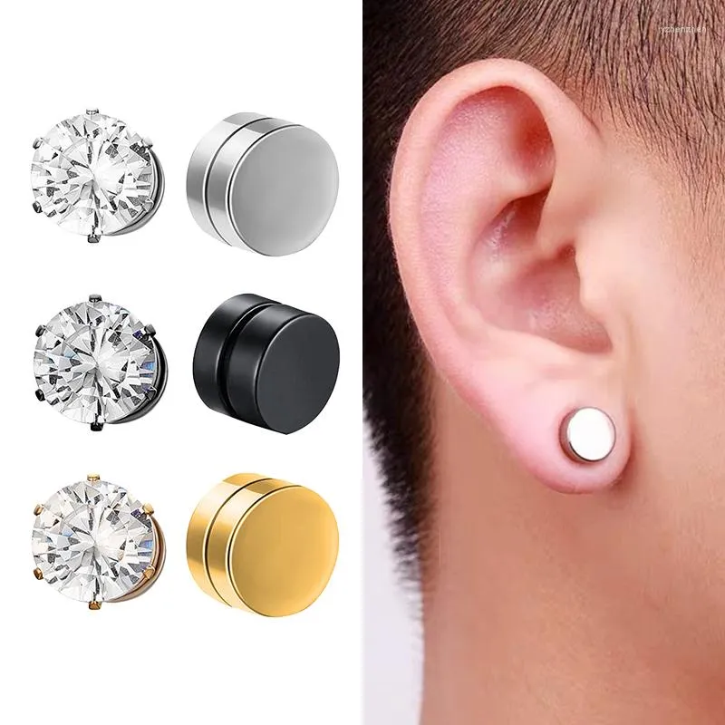 Boucles d'oreilles à tige 6 paires pince magnétique pour femmes hommes acier inoxydable cristal pierre goujons boucle d'oreille sans trou d'oreille Piercing bijoux