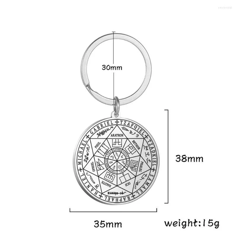 Porte-clés Vintage Acier Inoxydable Le Sceau Des Sept Archanges Pendentif Porte-clés Kabbale Protection Amulette