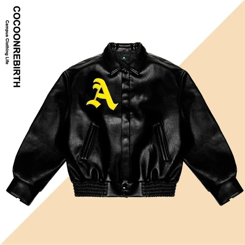 Men s päls faux hip hop män bomber jacka motorcykel broderi läder college stil 2023 mode casual varsity unisex baseball rockar 231113