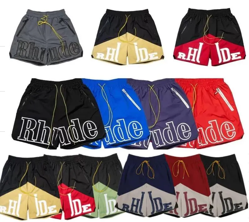 Designer Rhude Herrshorts Sommarmode Strandbyxor Herr High Quality Street Wear Röd Blå Svart Lila Grå Gröna Byxor Herr Lös Kort storlek S-XL