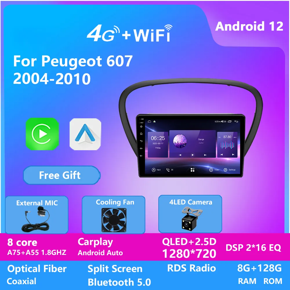 hd touch screen car gps navigation video android car radio multimedia video player For PEUGEOT 607 2004-2010