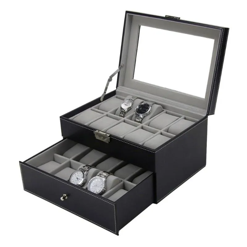 Watch Boxes & Cases 20 Grids Slots PU Leather Double Layers Box Jewelry Display Storage Case Watches Container Organizer