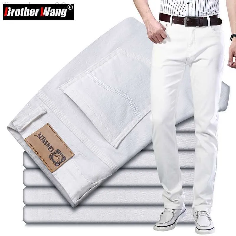 Jeans masculinos Primavera Summer Summer Men Stretch regular FIT FIT JEANS Classic Business Business Casual Cotton Slim calças jeans Marca masculina W0413