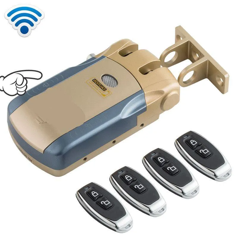 Freeshipping Wireless Electronic Door Lock Keyless Invisible Intelligent Lock with Touch Lock Unlock Button 4 Fjärrkontrollnycklar BSHRF