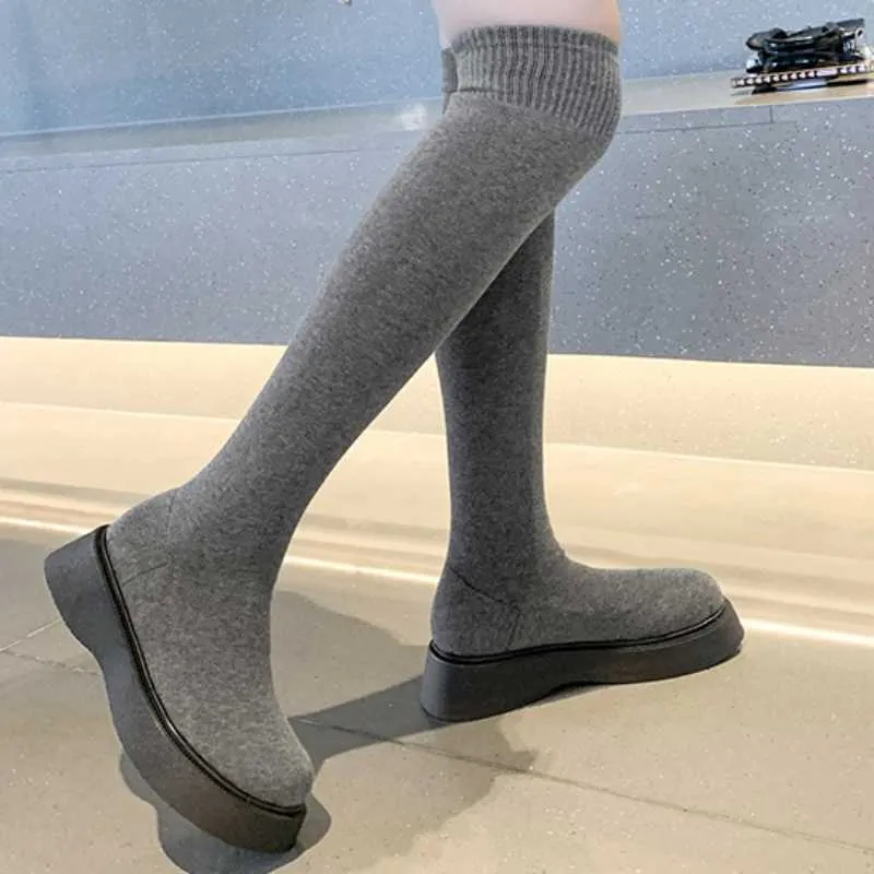 Boots 2023 Autumn Women Platform Over The Knee Boots Ladies Stretch Knitted Socks Long Boots Slip on Thick Bottom Shoes Women AA230412