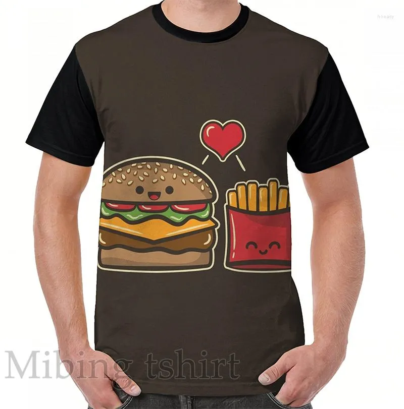 Herr t skjortor roliga tryck män skjorta kvinnor toppar tee hamburgare och pommes frites grafisk t-shirt o-hals kort ärm avslappnad tshirts