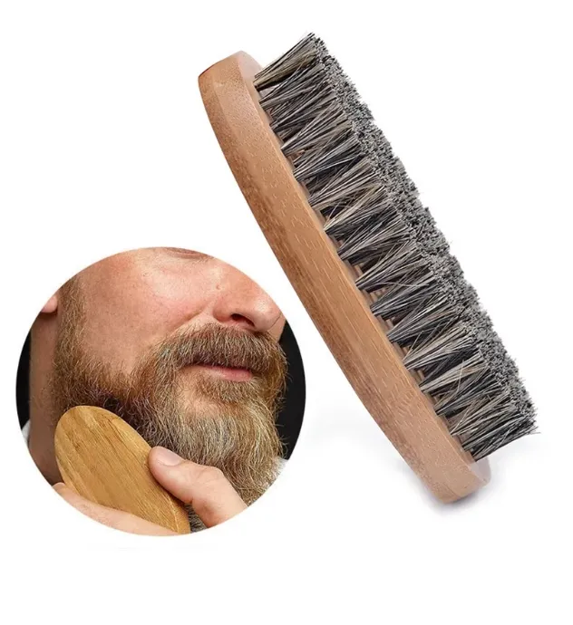 Natural Boar Hair Bristle Beard Mustache Brush Shaving Comb Men Face
