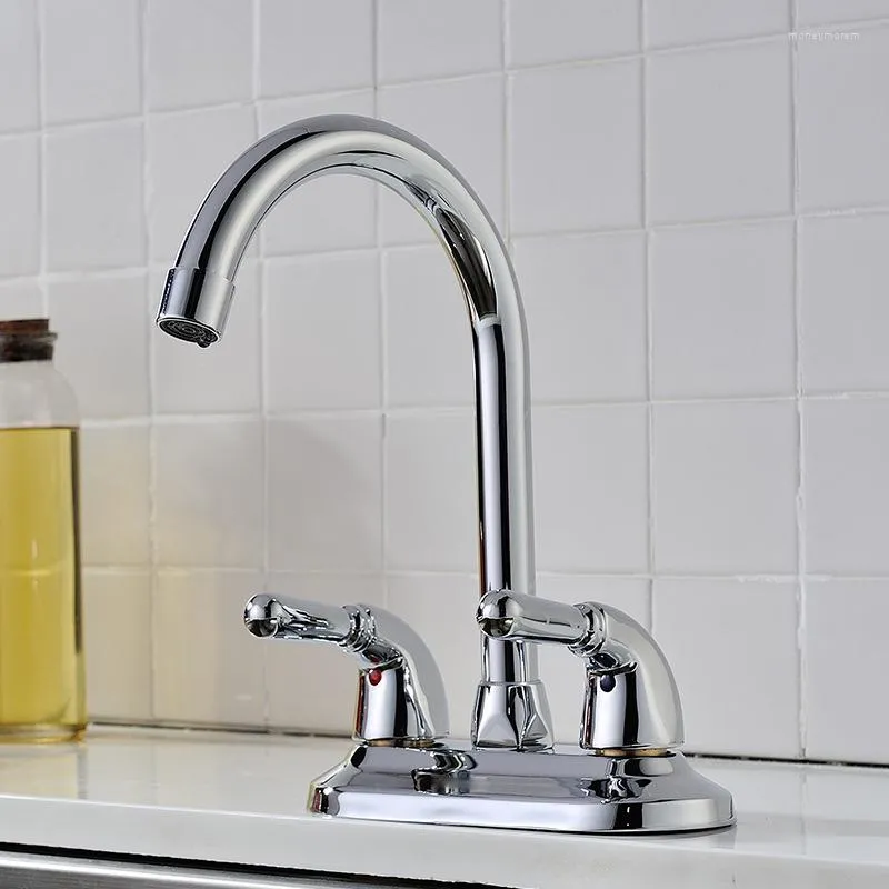 Rubinetti per lavandino del bagno Rubinetto per lavabo in ottone cromato Duplex Doppia maniglia e rubinetto girevole Maxer per acqua fredda a 360° con 2 tubi