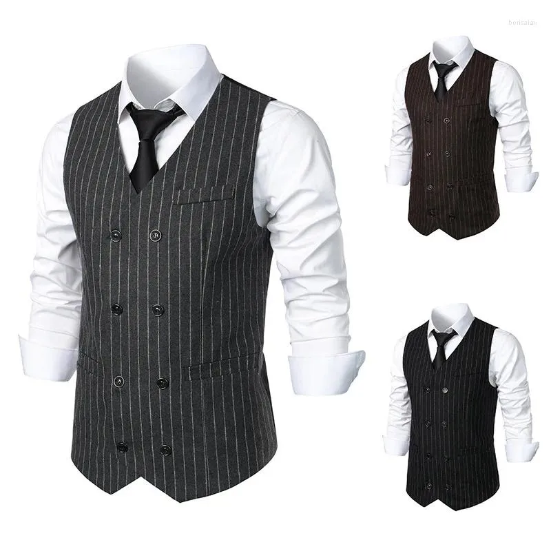 Men's Vests Vest Autumn And Winter Style Temperament Double Breasted Striped Suit British Casual