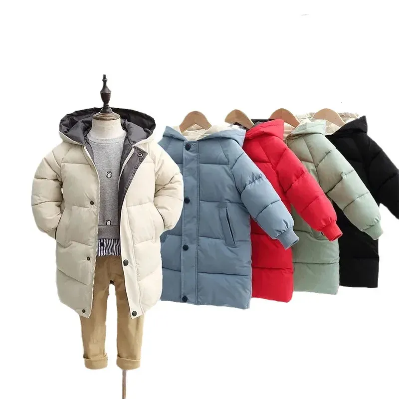 Manteau en duvet Veste d'hiver en duvet pour enfants pour bébés garçons filles manteaux de Parka rembourrés en coton épaissir les vestes longues chaudes salopette pour les enfants en bas âge 231113